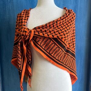 Cashmere Literature Noir Orange and Black Patterned Shawl Scarf